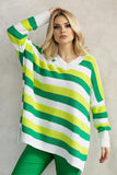 Colorful Striped Loose-Fitting Sweater with Heart Neckline
