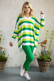 Colorful Striped Loose-Fitting Sweater with Heart Neckline