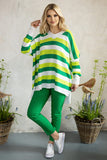 Colorful Striped Loose-Fitting Sweater with Heart Neckline