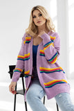 Colorful Striped Loose Cut Cardigan with Long Sleeves