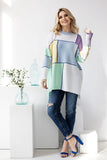 Colorful Block Pattern Loose-Fitting Long Sleeve Sweater