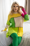 Colorful Block Pattern Loose-Fit Long Sleeve Sweater