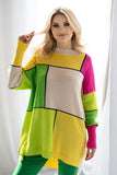 Colorful Block Pattern Loose-Fit Long Sleeve Sweater
