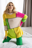 Colorful Block Pattern Loose-Fit Long Sleeve Sweater