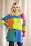 Colorful Block Pattern Loose-Fitting Long Sleeve Sweater