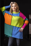 Colorful Block Pattern Loose-Fitting Long Sleeve Sweater