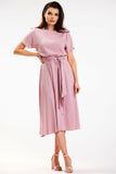 Airy Kimono Cut Midi Dress with Waist Sash