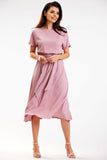 Airy Kimono Cut Midi Dress with Waist Sash