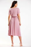 Airy Kimono Cut Midi Dress with Waist Sash