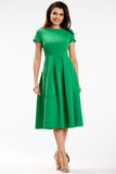 Elegant Midi Dress with Short Sleeves and Boat Neckline