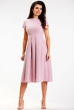 Elegant Midi Dress with Short Sleeves and Boat Neckline