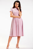 Elegant Midi Dress with Short Sleeves and Boat Neckline