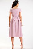 Elegant Midi Dress with Short Sleeves and Boat Neckline