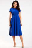 Elegant Midi Dress with Short Sleeves and Boat Neckline