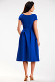 Elegant Midi Dress with Short Sleeves and Boat Neckline