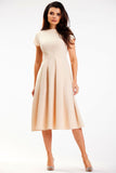 Elegant Midi Dress with Short Sleeves and Boat Neckline