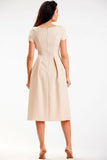 Elegant Midi Dress with Short Sleeves and Boat Neckline
