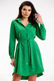 Elegant Mini Dress with Roll-Up Sleeves and Belted Waist