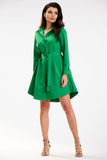 Elegant Mini Dress with Roll-Up Sleeves and Belted Waist
