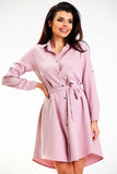 Stylish Mini Dress with Roll-Up Sleeves and Belt