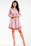 Stylish Mini Dress with Roll-Up Sleeves and Belt