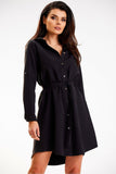 Chic Mini Dress with Roll-Up Sleeves and Belted Waist