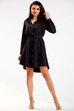 Chic Mini Dress with Roll-Up Sleeves and Belted Waist
