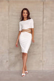 Feminine Tied Top and Midi Skirt Set in Knitted Stripe