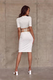 Feminine Tied Top and Midi Skirt Set in Knitted Stripe
