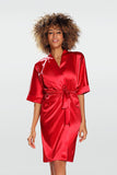 Elegant Short-Sleeved Stretch Satin Bathrobe with Tie Waist