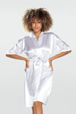 Luxurious Stretch Satin Short-Sleeved Bathrobe for Comfort