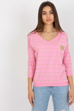V-Neck Blouse with 3/4 Sleeves and Decorative Patch