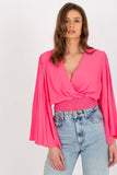 Pleated Envelope Neck Blouse with Wide Sleeves