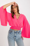 Pleated Envelope Neck Blouse with Wide Sleeves