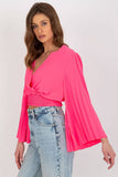 Pleated Envelope Neck Blouse with Wide Sleeves