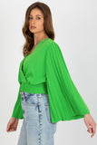 Pleated Envelope Neckline Blouse with Wide Sleeves