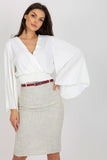 Pleated Sleeve Blouse with Envelope Neckline