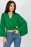 Pleated Envelope Neckline Blouse with Wide Sleeves