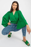 Pleated Envelope Neckline Blouse with Wide Sleeves
