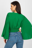 Pleated Envelope Neckline Blouse with Wide Sleeves