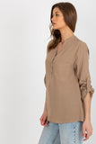 Shirt-Like Blouse with Heart Neckline and Decorative Clasp