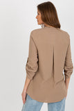 Shirt-Like Blouse with Heart Neckline and Decorative Clasp