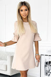 Feminine Trapeze Dress with Flared Sleeves and Bows