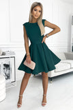 Chic Green Flared Dress with Belt and Small Sleeves