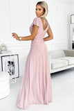 Glittery Dirty Pink Maxi Dress with Leg Slit & Neckline Appeal