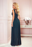 Elegant Bottle Green Gown with Slit and Back Tie Detail