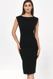 Elegant Black Straight Cut Dress with V-Neck Back