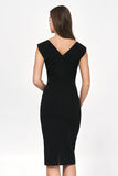 Elegant Black Straight Cut Dress with V-Neck Back