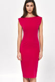 Vivid Pink Fitted Dress with Round and V-Neckline