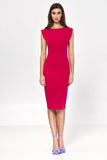 Vivid Pink Fitted Dress with Round and V-Neckline
